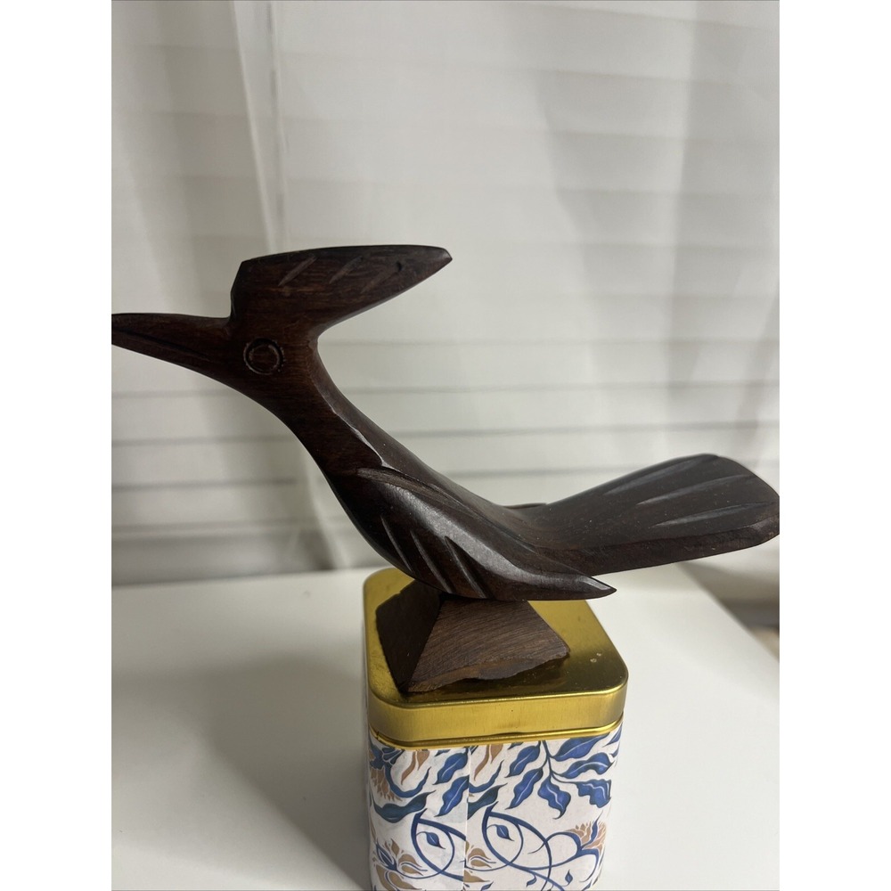 Vintage Wooden Roadrunner Sculpture Figurine Brown Carved Decorative Houseware